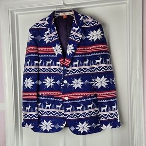 Opposuits Blue Holiday Blazer Mens Size 38‎ Christmas Reindeer Snowflake Jacket